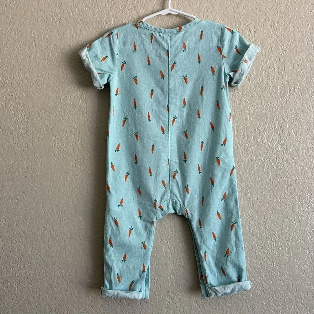 Old Navy Baby Short Sleeve Linen Blend Henley One Piece